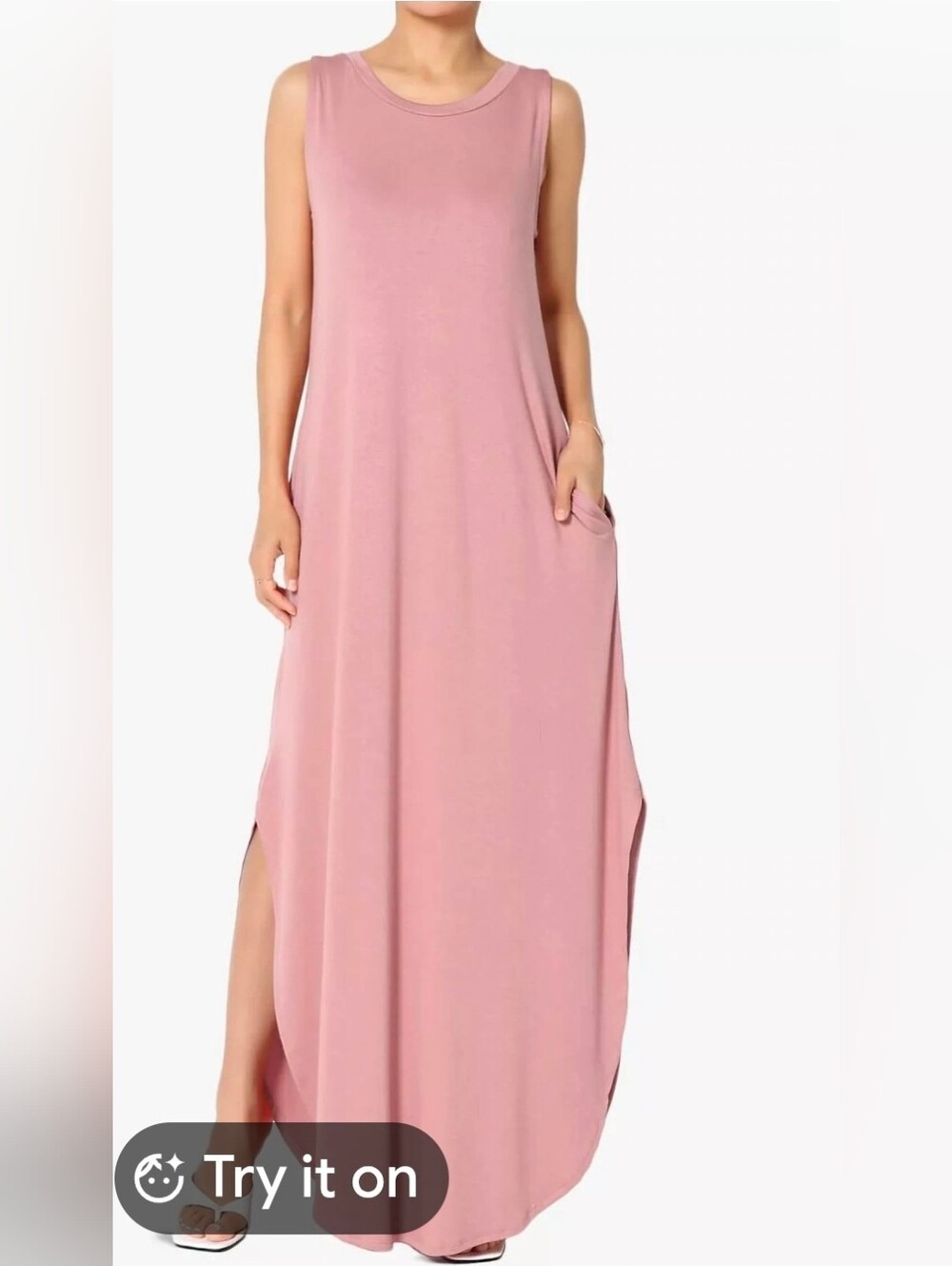 Zenana Outfitters Dusty Rose Sleeveless Maxi Dress with Side Slits